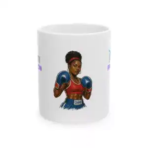 Protective woman boxer mug with empowering message, perfect for motivation and daily inspiration.