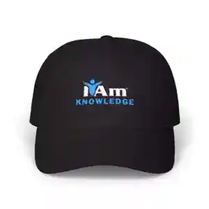 I Am Knowledge Dad Cap with embroidered 'Knowledge' logo, stylish baseball hat for education and awa.