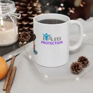 Empowering "I Am Protection" ceramic mug with motivational design, perfect for daily inspiration and.