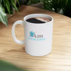 Empowering "I Am Knowledge" ceramic mug with inspiring design for daily motivation and learning. Per.